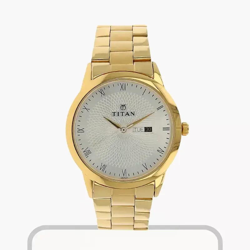 Titan Workwear Silver Dial Gold Men's Watch- 1584YM02